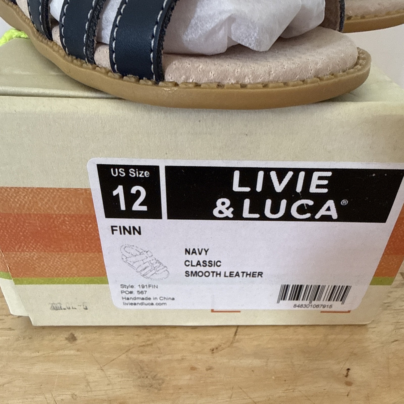 Livie And Luca Boys Size 12 Finn Navy Classic Smooth Leather Fisherman Sandals — image 2 of 8
